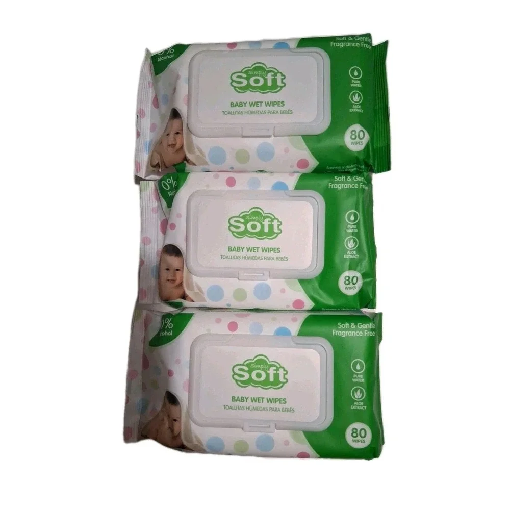 Simply Soft Baby Wipes‎ Lot Of 3 Each Pack Has 80 = 240 Free Shipping